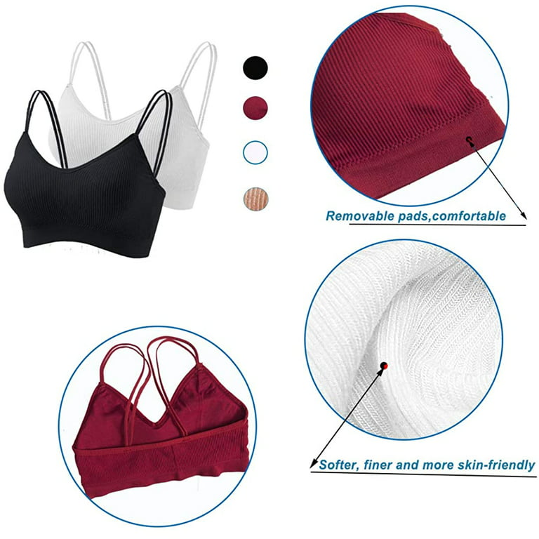 4 Pieces V Neck Cami Bra Bralettes for Women,Padded Seamless Bralette  Straps Sleeping Bra with Elastic Straps