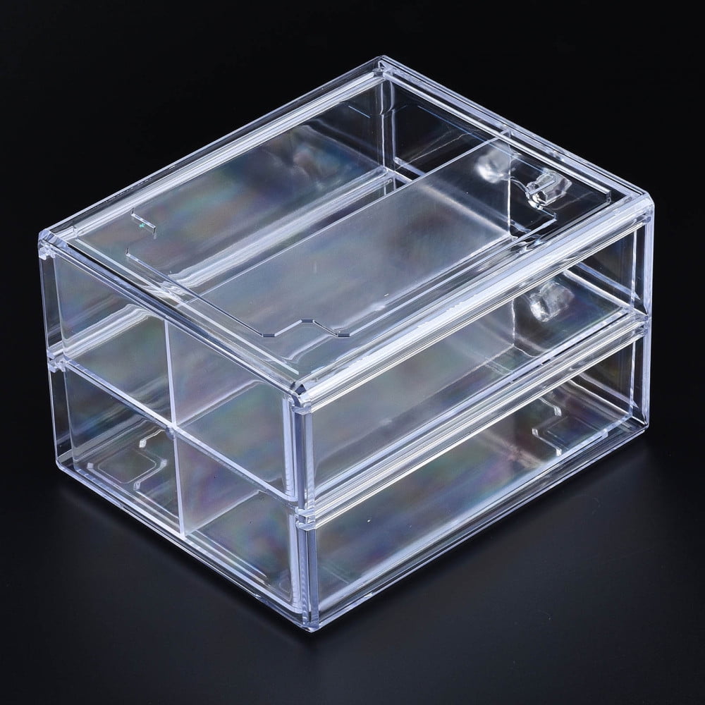 Double Layer Polystyrene Plastic Bead Storage Containers with 2 Compartments Organizer Boxes Rectangle Drawer Clear 19.4x15.2x11.5cm