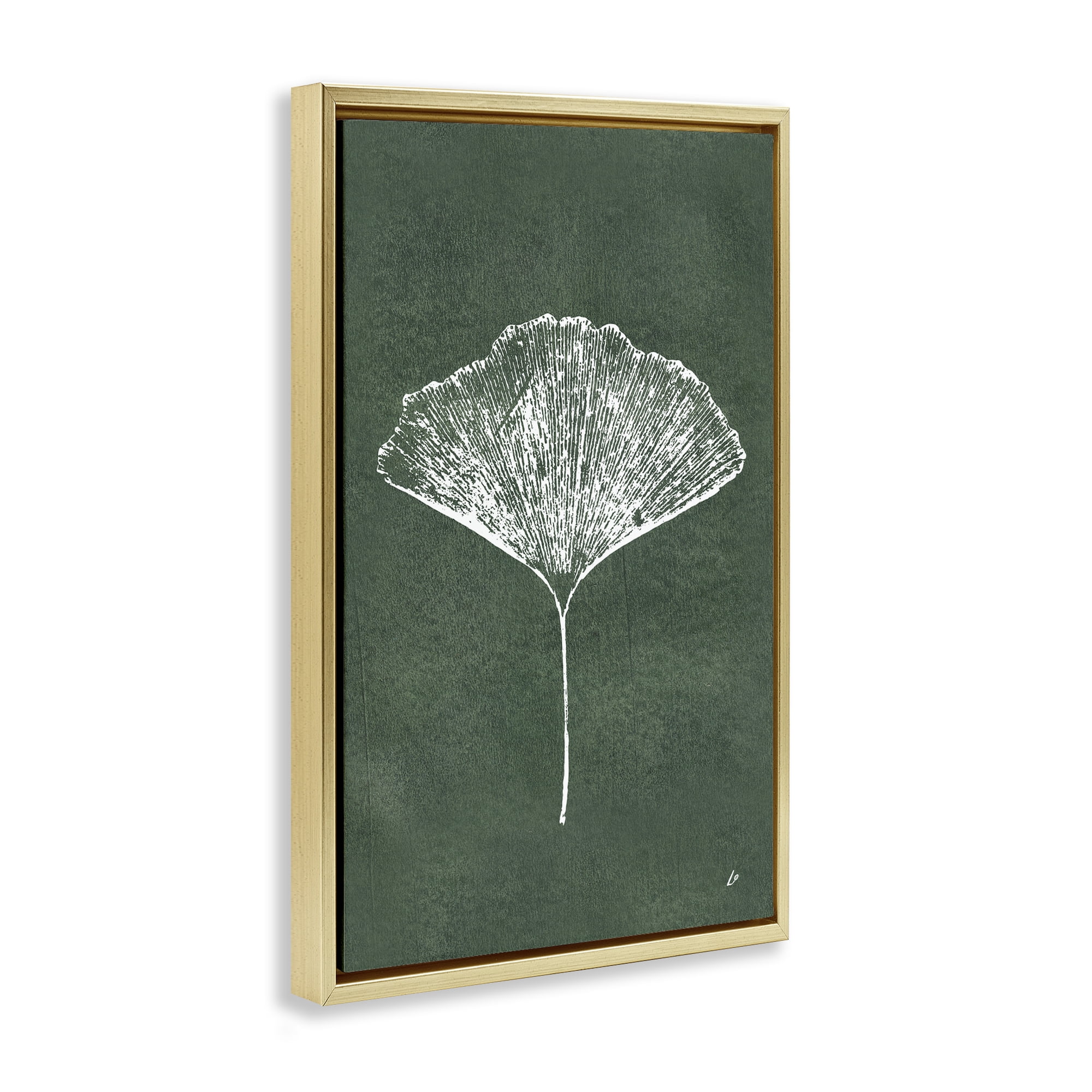 Stupell Industries Ginkgo Impression on Green Plants & Flowers Painting Gold Floater Framed Canvas Art Print Wall Art, 21 x 31