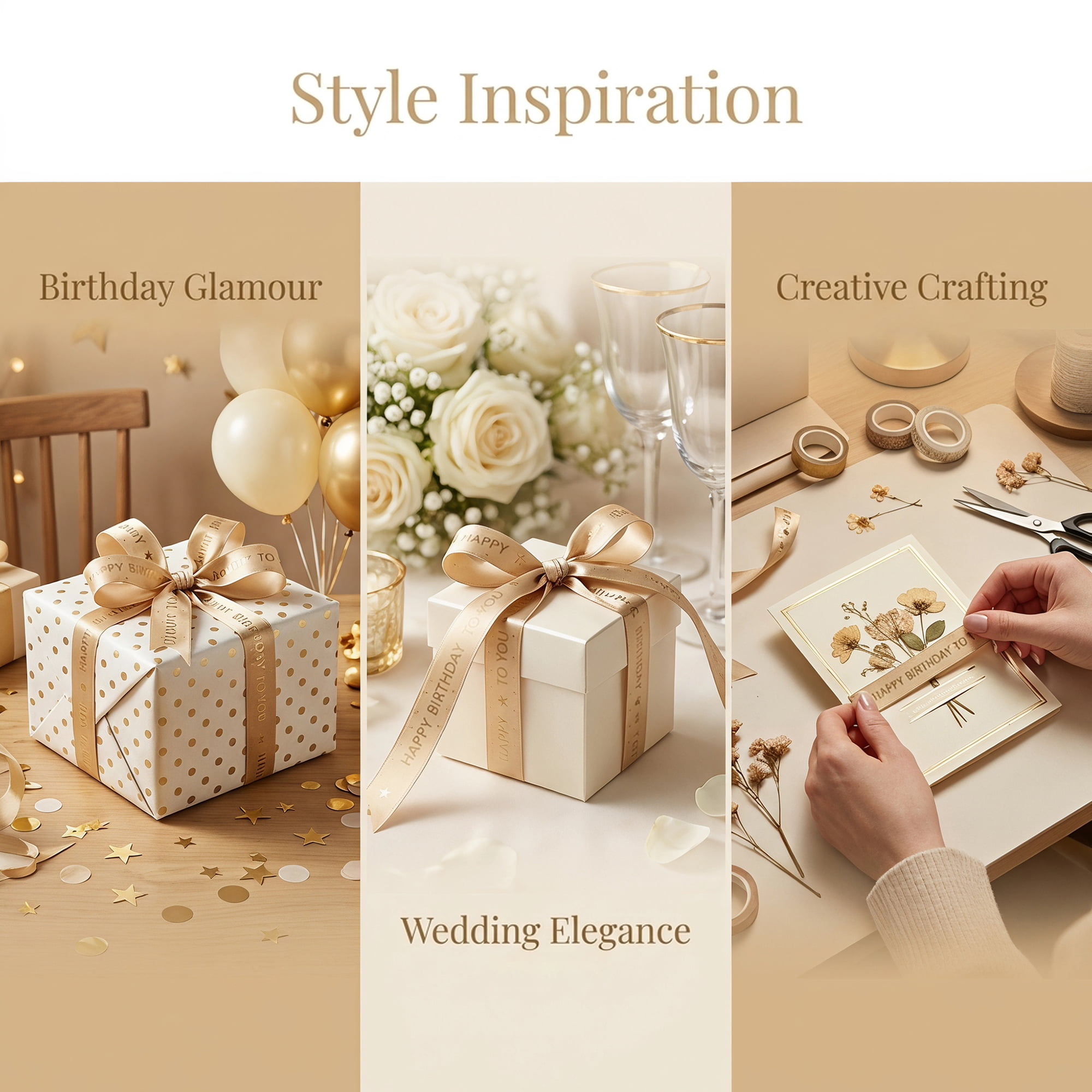 Unique Bargains Elegant Birthday Fabric Ribbon for Gift Wrapping and Decoration Champagne