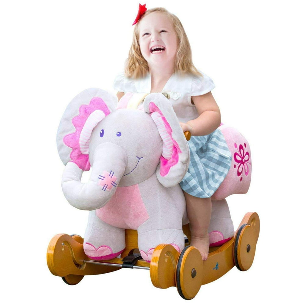 Plush Rocking Horse, Pink Ride Elephant, Stuffed Rocker Toy for Child 1
