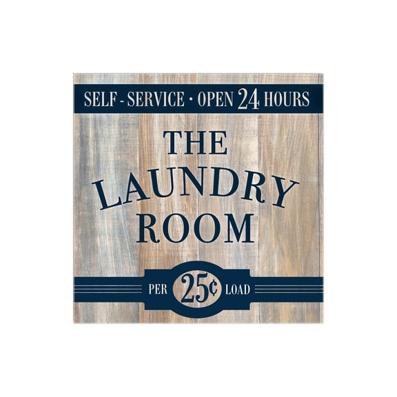 Laundry Room Blue Woodgrain 12 x 12 Wood Wall Sign Plaque