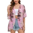 thumbnail image 2 of JYLFC Floral Print Puff Sleeve Kimono Cardigan Loose Cover Up Casual Blouse Tops Rose, 2XL, 2 of 6