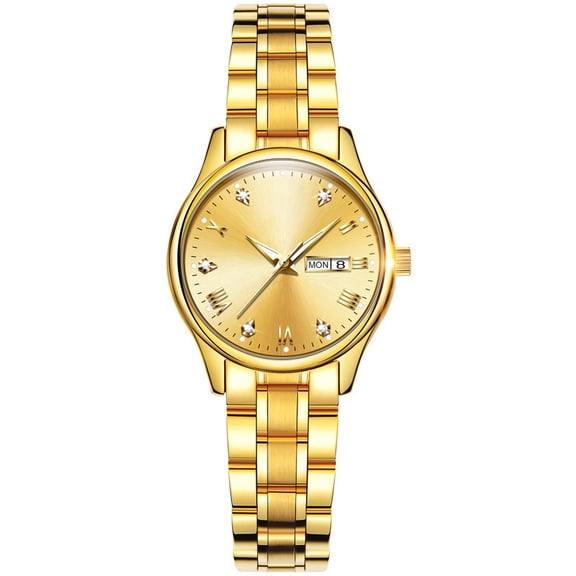 DESIGNICE Watches for Women Luxury Dress Quartz Analog Casual Gold Plated Stainless Steel Waterproof Luminous Date Fashion Ladies Wrist Watches Gifts Womens Watch