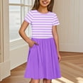 thumbnail image 2 of Kovlvoll Toddler Girls Stripe Dress Color Print Short Sleeve Loose Casual a Line Dresses with Pocket, 2 of 5