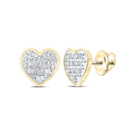 10kt Yellow Gold Womens Round Diamond Heart Earrings 1/20 Cttw