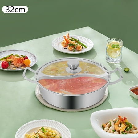 Silver 304 Stainless Steel 32cm Integrated Yuanyang Pot Double Anti-Odor Household Hot Pot With Cover