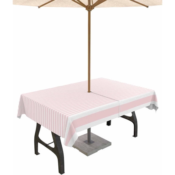 Outdoor Tablecloth with Umbrella Hole and Zipper 60 x 84 Inch Stripes Abstract Pink Geometric Simple Table Cover for Rectangular Tables Waterproof Tabletop Collection for Patio Garden Picnic Camping