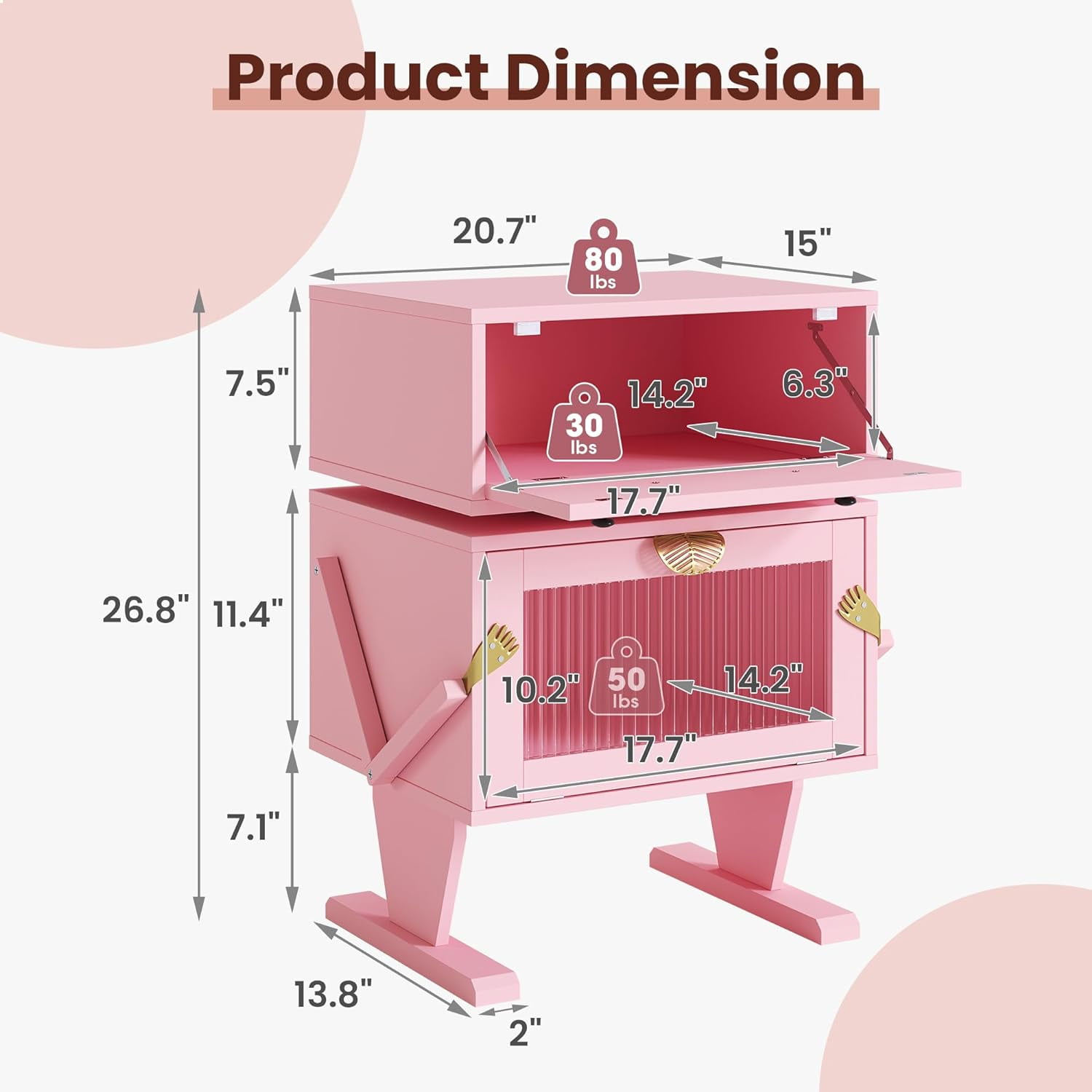 Heynemo Pink Nightstand with LED Light Strips 360° Rotating Drawer, Modern End Table with Glass Door Storage, Wood Bedside Table Cabinet for Living Room, Bedroom