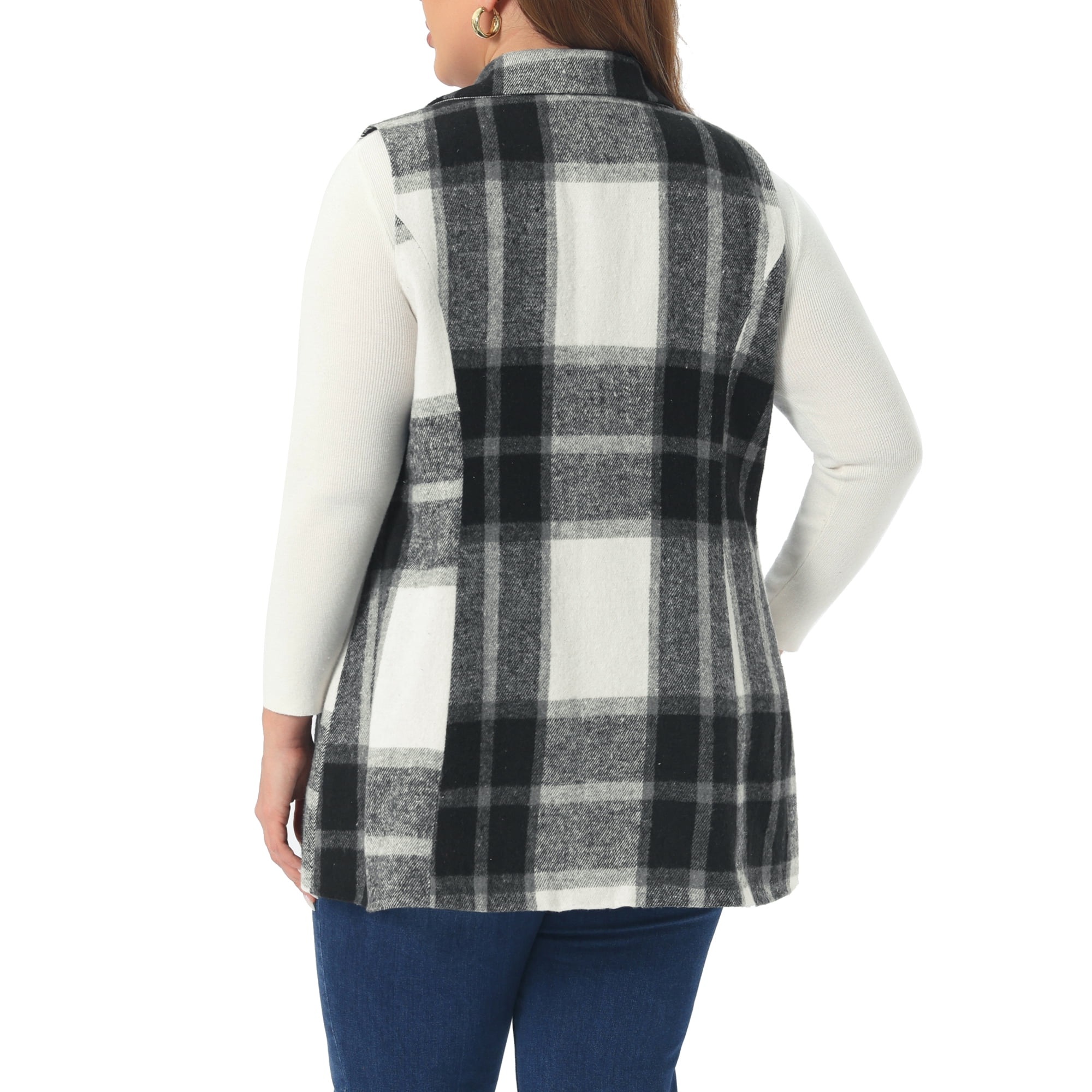 DARING DIVA Women's Plus Size Plaid Curvy Notched Lapel Vest 4X Black