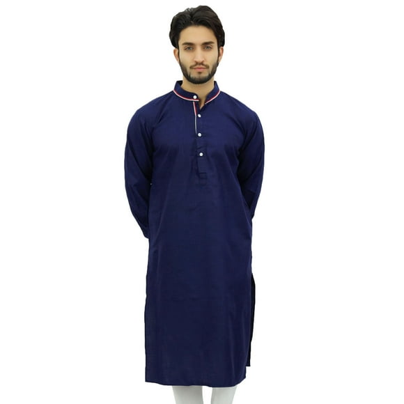 Atasi Men's Blue Designer Kurta Pyjama Set Long Cotton Shirt Wear-Medium