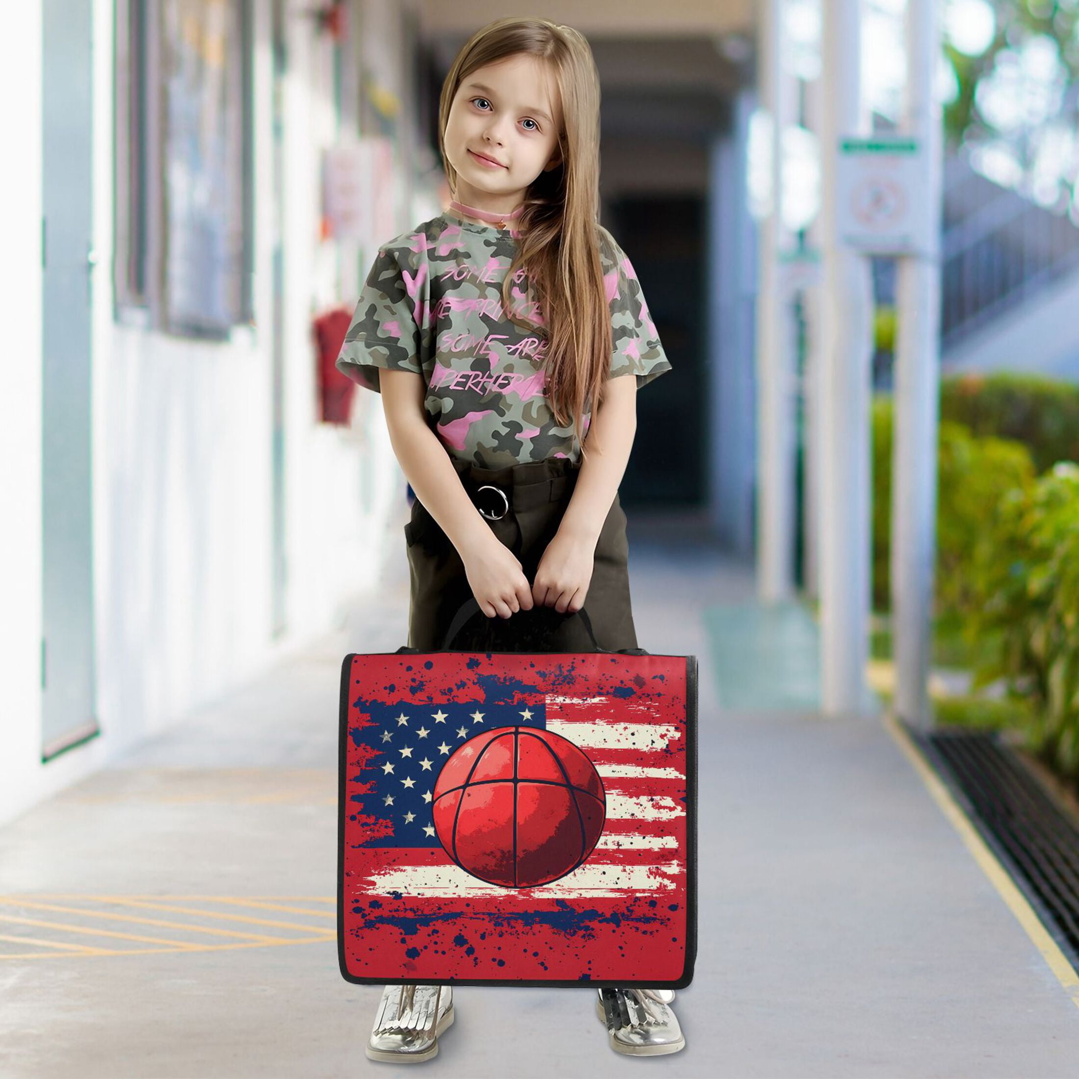 3 Ring Zipper Binder with Shoulder Strap Waterproof Trapper Keeper 2 Inch D-Ring 500 Sheets Capacity Basketball and American Flag