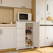 Pantry Storage Cabinet, Lofka 33 White Wood Kitchen Pantry Storage Cabinet with 4 Drawers, 1 Door and 3 Shelves for Dining Room|Bedroom