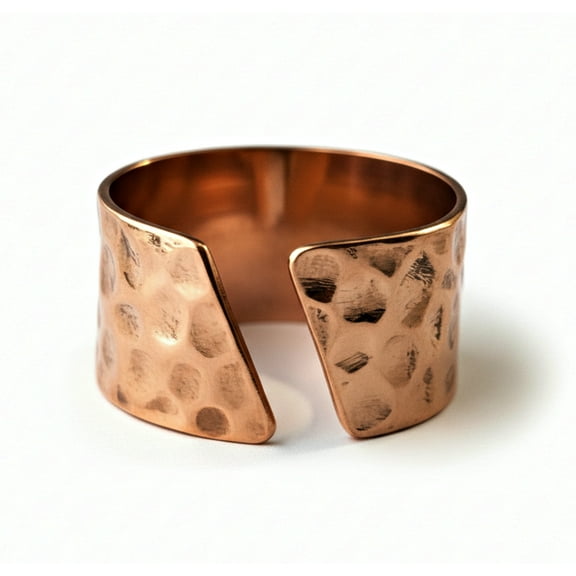 Solid Pure Copper Wide Band Ring, Hammered Texture Adjustable Open Band Jewelry for Men or Women