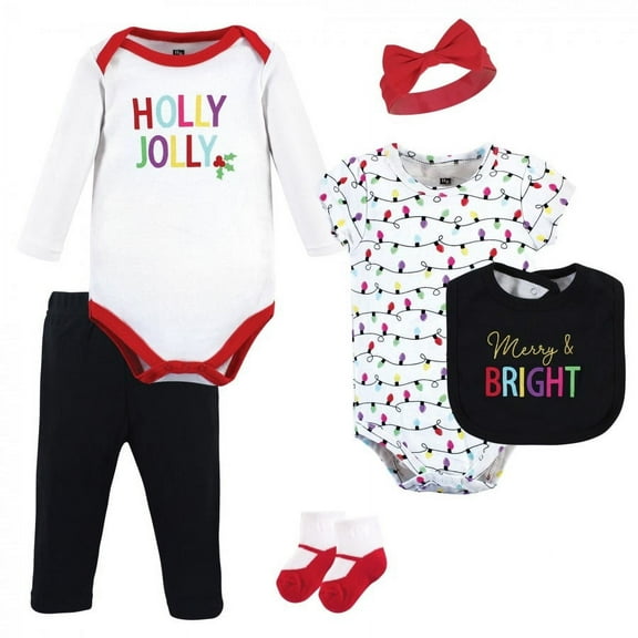 Hudson Baby Infant Girl Cotton Layette Set, Merry and Bright, 0-3 Months