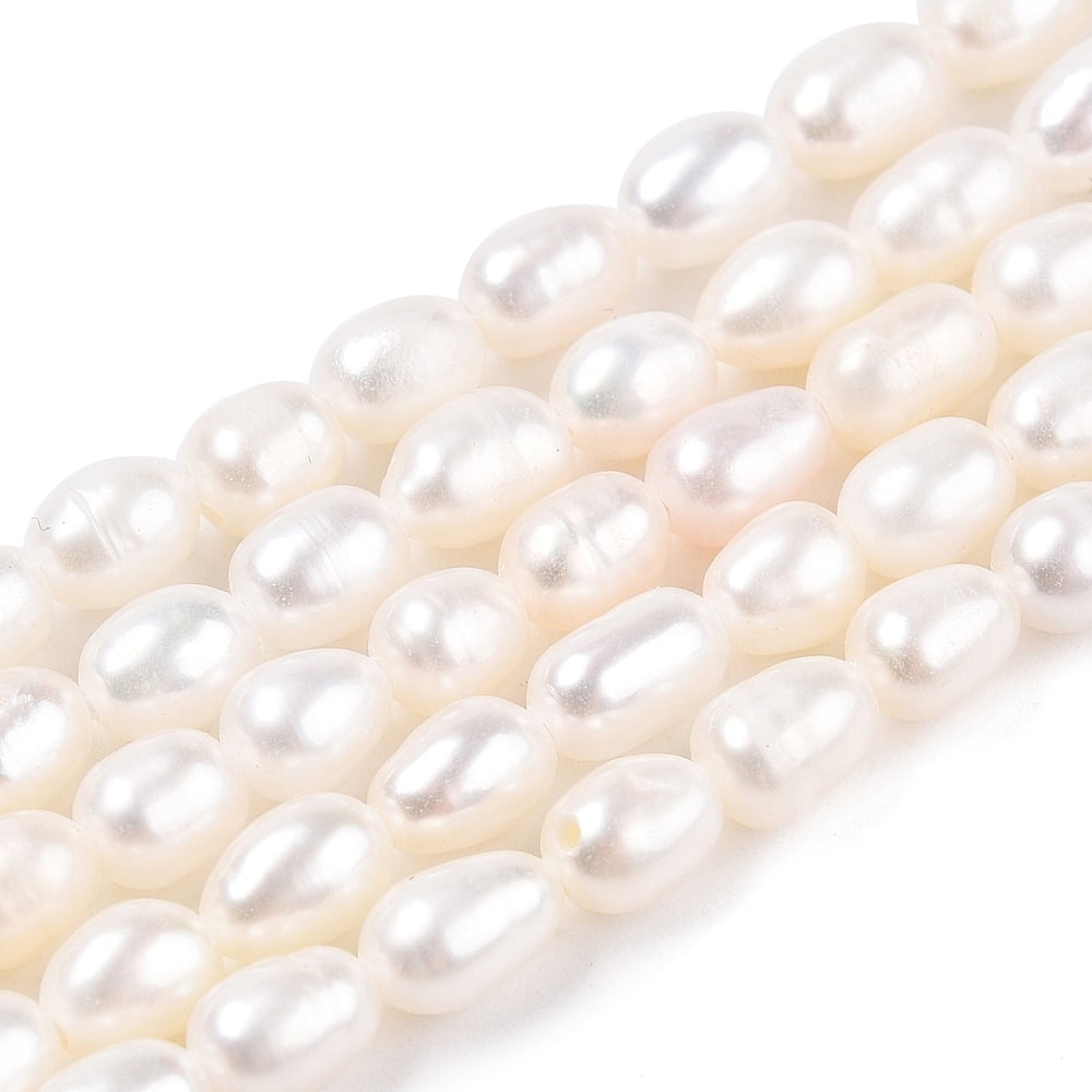 Natural Cultured Freshwater Pearl Beads Strands Rice Creamy White 4~5x3.5~4mm Hole: 0.6mm about 82~83pcs/strand 15.55''(39.5cm) DIY