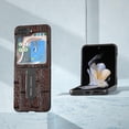 thumbnail image 2 of Funda de cuero genuino con textura Mahjong y soporte para Samsung Galaxy Z Flip5 (azul), 2 of 5