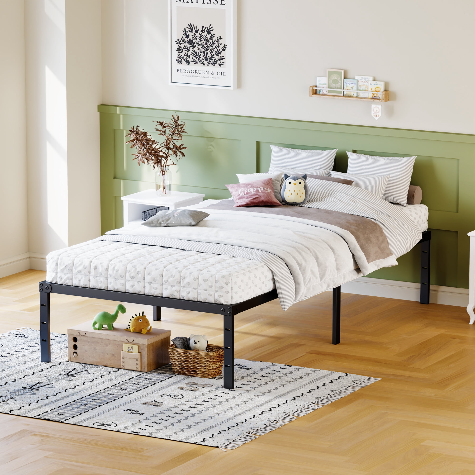 Leumius Metal Bed Frame,Twin Bed Frame with Storage Space,Heavy Duty Sturdy Mattress Foundation,Easy Assembly,No Box Spring Needed,Black