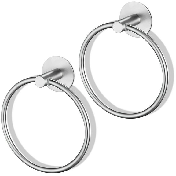 FUYGRCJ 2Pcs Round Towel Ring Stainless Steel Towel Hanger Ring Self Adhesive Hand Towel Holder Wall Mounted Silver Towel Rack Ring Towel Holder Hanger for Bathroom Kitchen Towel