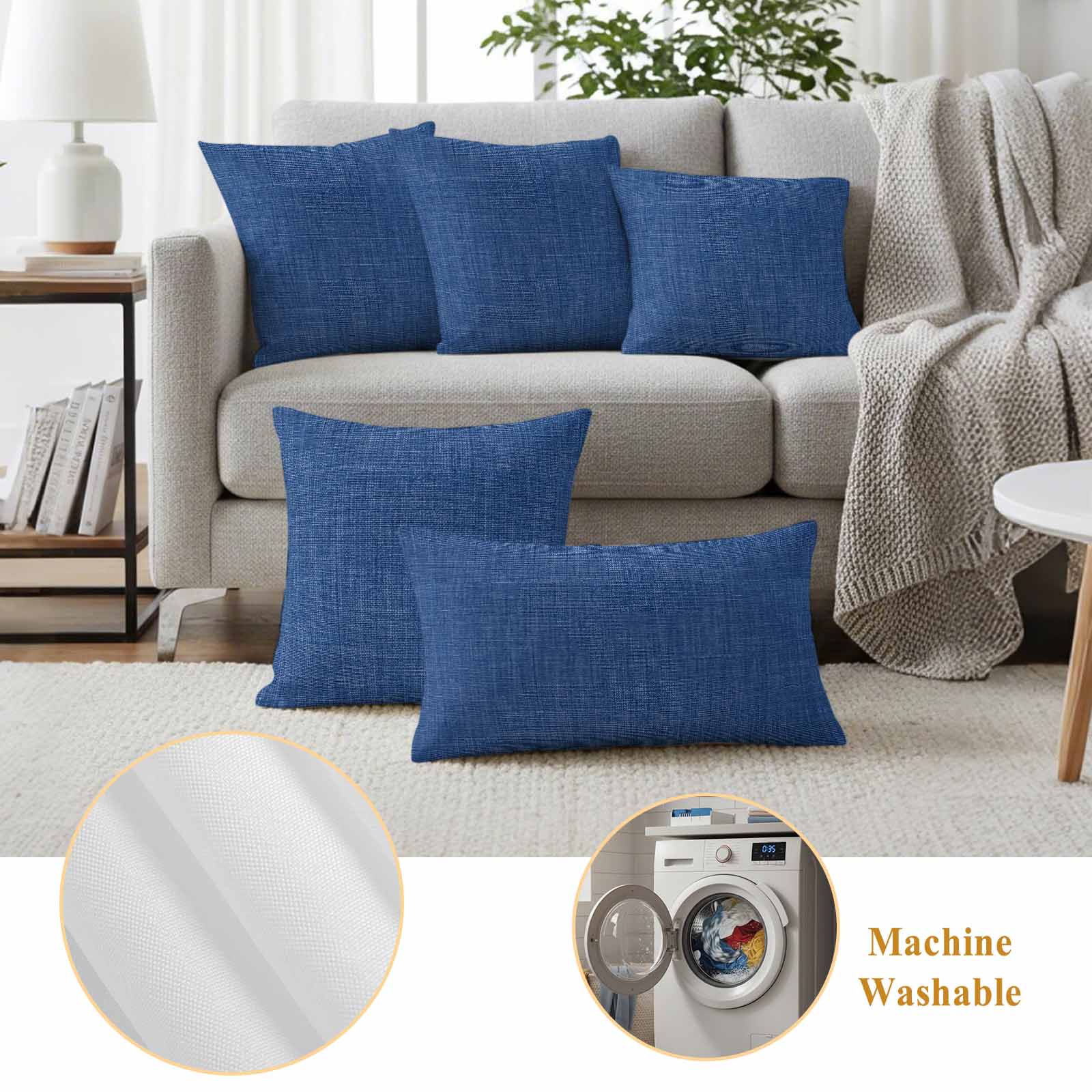 Navy Blue Outdoor Waterproof Pillow Covers, Vintage Country Monochrome Farmhouse Decorative Square Throw Pillowcase Sofa Cushion Sham for Patio/Couch/Chair, 16"x16" 2 Pack