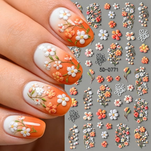 5D Embossed Nail Art Stickers, 3D Floral Self-Adhesive Nail Decals, DIY Spring Nail Decoration for Women