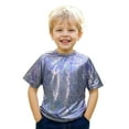 thumbnail image 3 of SonxaHe Toddler Boy Girl Dance Shirt Spark Sequins Loose Short Sleeve Top Kids Party Stage Cozy Streetwear Tshirts Blue,Sized 3-4, 3 of 3