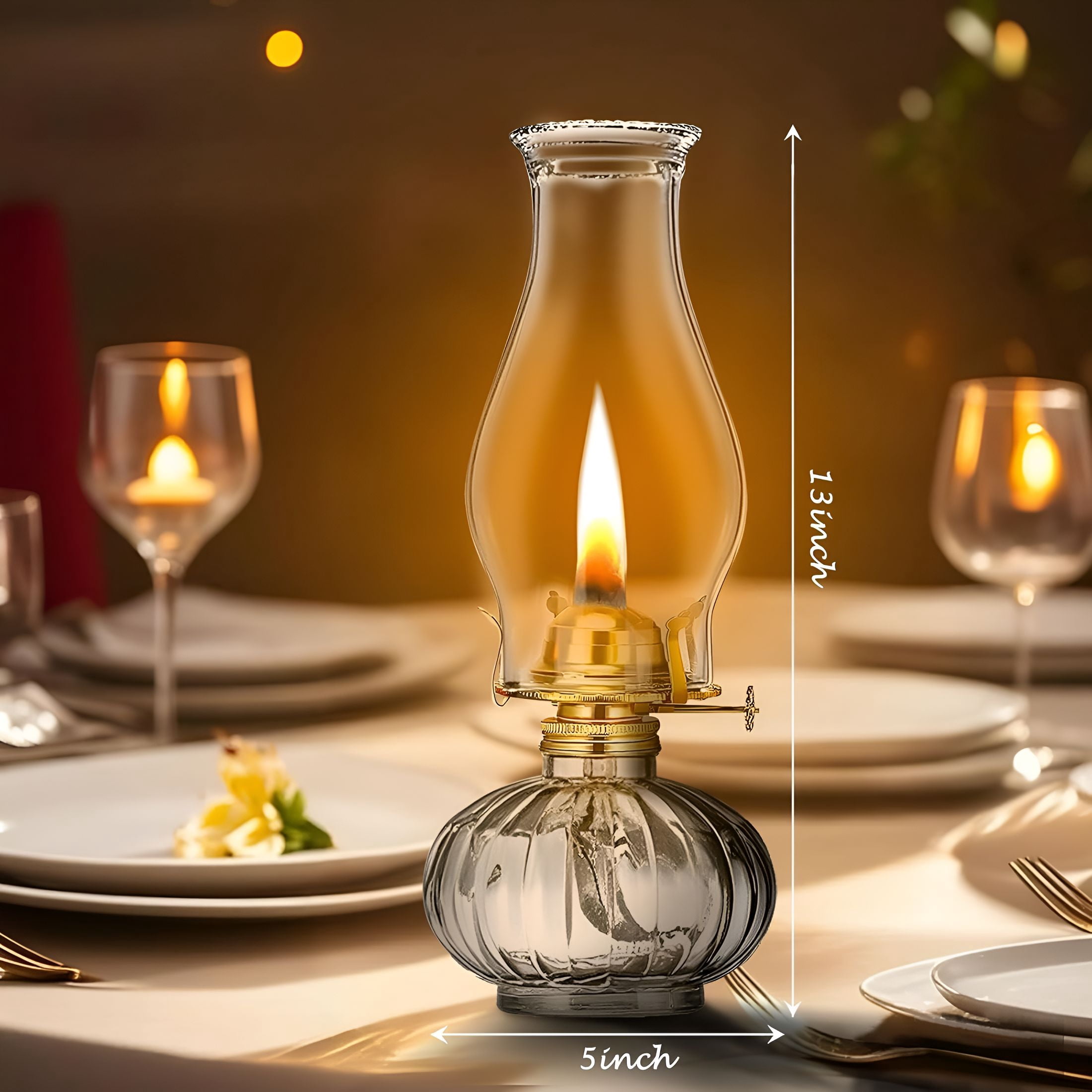 EXLEAF Oil Lamp Glass Kerosene (Large),Kerosene Oil Lantern for Rustic Decor Style,Hurricane Lamp,Oil Lamps for Indoor Use Decor Lighting,Lantern Lamp.