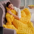 thumbnail image 5 of Hand Knitted Chunky Blanket Throws:Weighted Knit Blanket Throw,Handmade Chunky Yarn Blanket for Sofa and Bedroom,Soft Thick Knit Throw Blanket,Fluffy and Cozy,47×70 Inch (Orange), 5 of 15