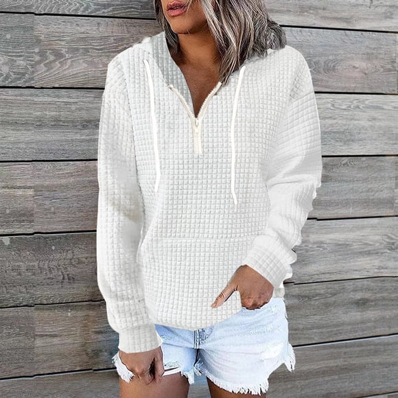 DondPO Essentials Hoodie Hoodies for Women Half Zip Sweatshirts Cropped Hoodies Fleece Womens Quarter Zip Up Pullover Sweaters Fall Outfits Zip Up Hoodie Women Sweatshirt for Women White 5XL