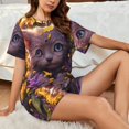 thumbnail image 4 of Honeii Sunshine Cute Cat Sunflower for Women's Summer Pajama Set featuring Soft Short Sleeve Shirt & Matching Bottoms with Convenient Pockets for Relaxed Home Wear-3X-Large, 4 of 6