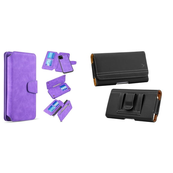 Clutch Wallet Detachable Case and Belt Holster Pouch for iPhone 14 Plus - Purple
