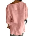 thumbnail image 5 of Fesfesfes Women's 2025 Blouses V-Neck Three-Quarters Sleeves Foldtable T-Shirt with Button Lightweight Fabric Ensures All-Day Comfy(Pink,M), 5 of 5