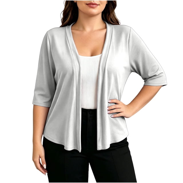 fatyb Womens Plus Size Cardigan Half Sleeve Lightweight Jacket Open Front Summer Casual Loose Cover Up