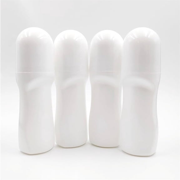4Pack Deodorant Roller Bottles with Roller Ball,Anti-perspirant Roller Ball Perfume Bottles,White Plastic Roller Bottles,Refillable Roll-on Bottle,Empty Portioning Bottles (Flat)