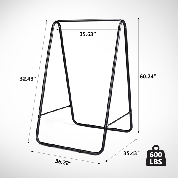 Outdoor Hammock Chair Stand Only, Swing Stand with 2 Hooks, Max Load 600lbs, Fits Most Hanging Chairs, Black (Without Hammock Chair)