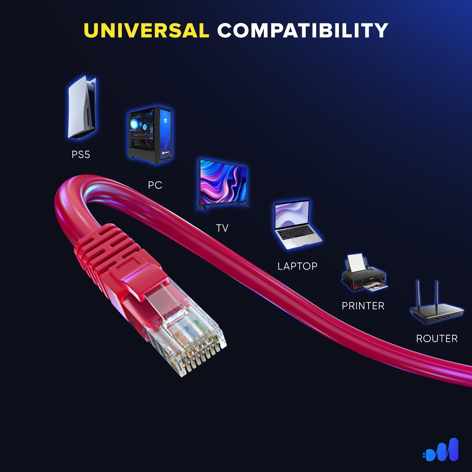 Maximm Cat 6 Ethernet Cable 100 ft - High-Speed LAN Cable, Internet Cable, Patch Cable, and Network Cable - UTP, 10Gbps, 550MHz Ethernet Cord - Red