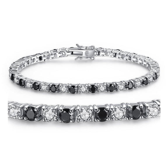 Devuggo Sterling Silver 7.65ct Round Shape Black & White Cubic Zirconia Tennis Bracelet 7"