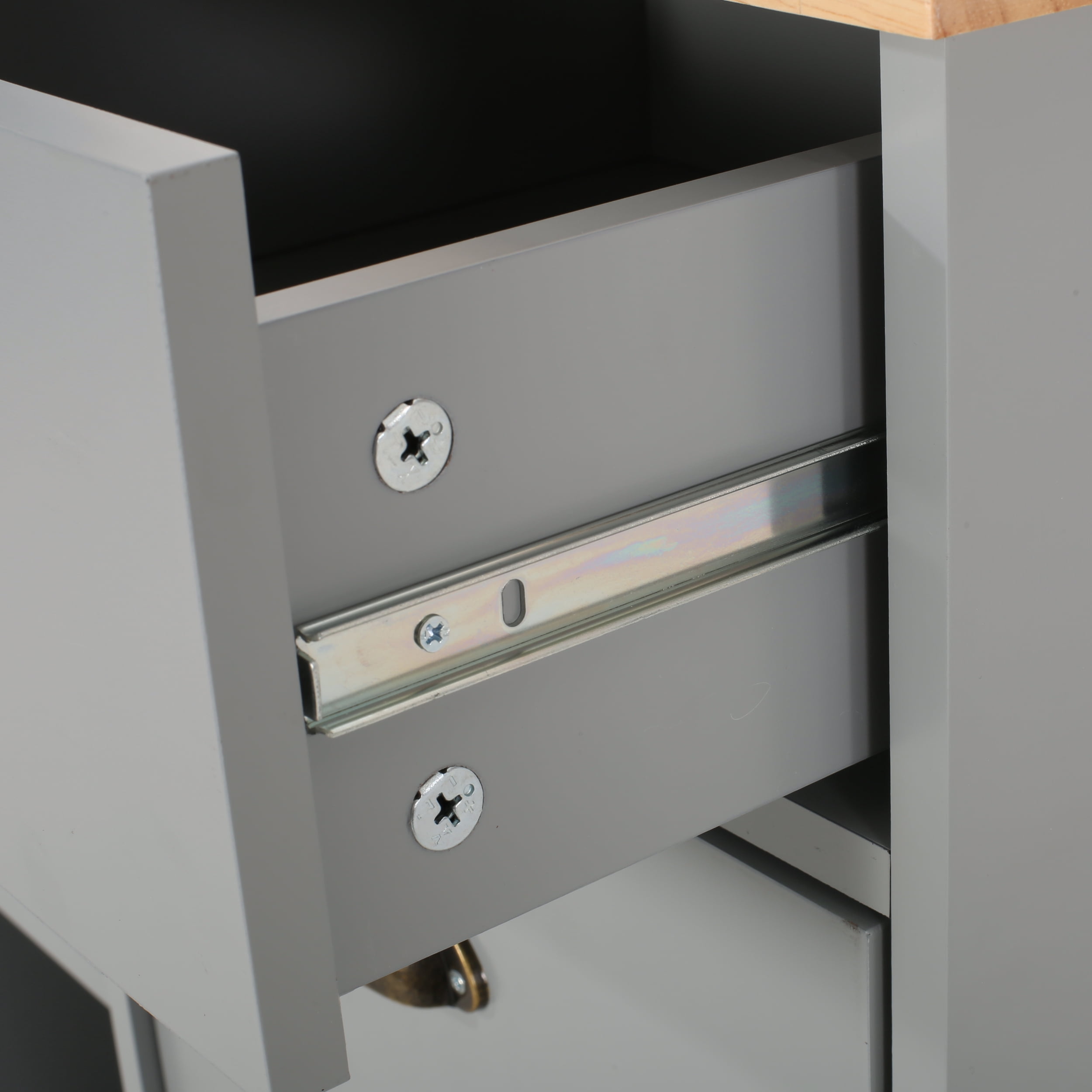 Noble House Ratzy Rubberwood Kitchen Cart with Locking Wheels, Gray
