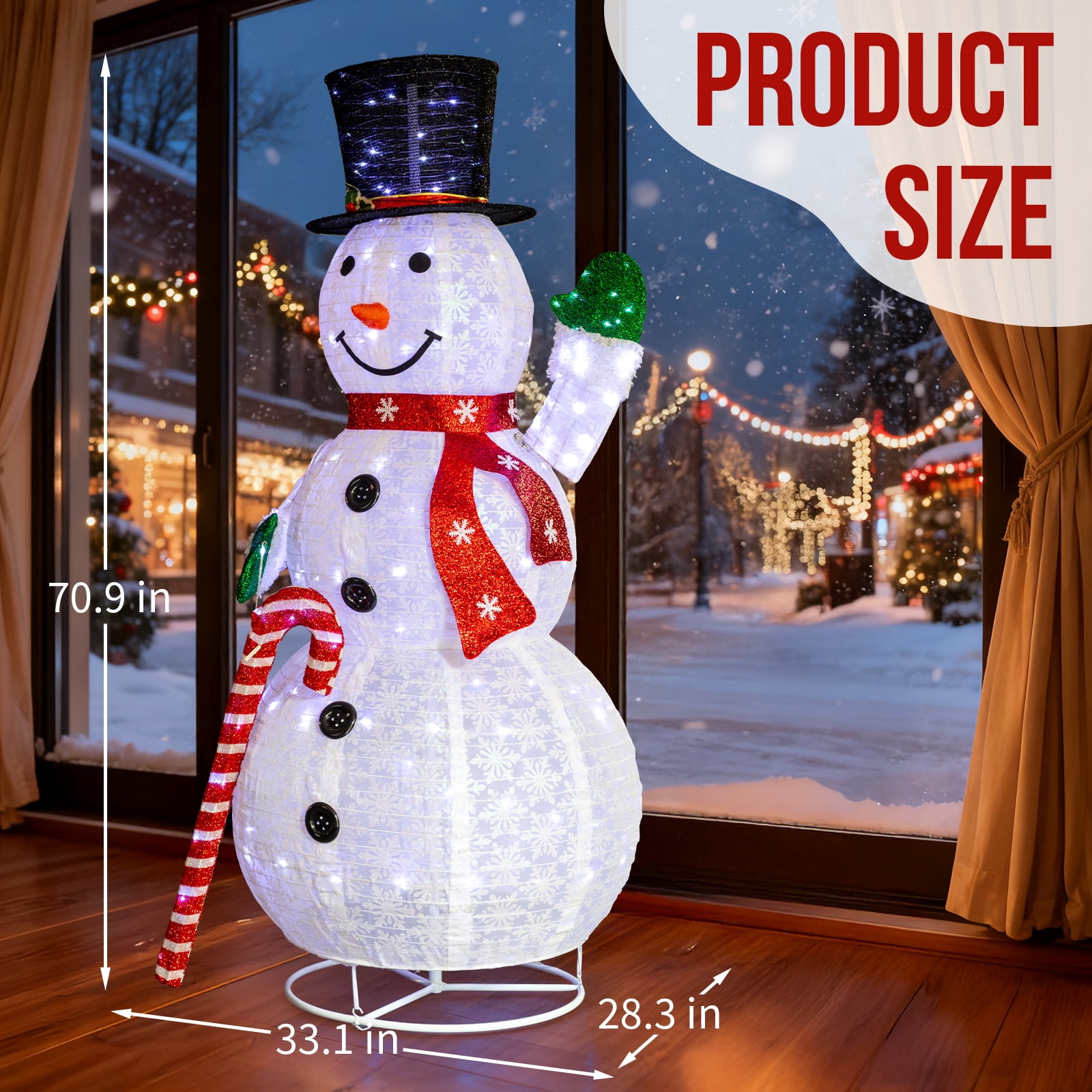 Astoutdoor Lighted Snowman Holding Candy Cane, 5.7 ft Pre-Lit Christmas Yard Decoration with 210 White LEDs, White