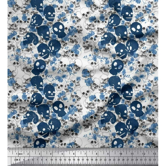 Soimoi Cotton Duck Fabric Skull Halloween Printed Craft Fabric by the Yard 42 Inch Wide
