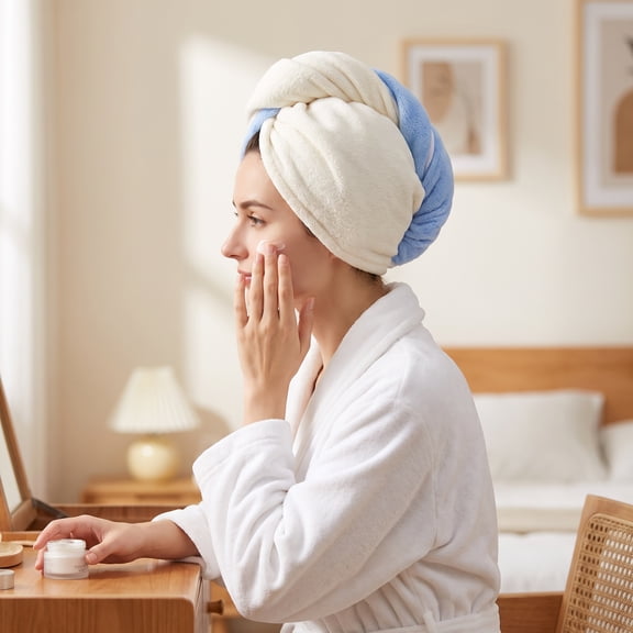 Microfiber Hair Towel Wrap – Super Absorbent Quick Dry Hair Turban for Women, Anti-Frizz Drying Towel for All Hair Types, Large Wrap with Button Closure, Heat-Free Drying