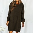 thumbnail image 2 of Arlun Fall Winter Fuzzy Sweater Mini Dress Womens Long Sleeve Crew Neck Loose Comfort Knee Length Dresses Solid Color Simple Stylish Pullover Outfits Army Green M, 2 of 5