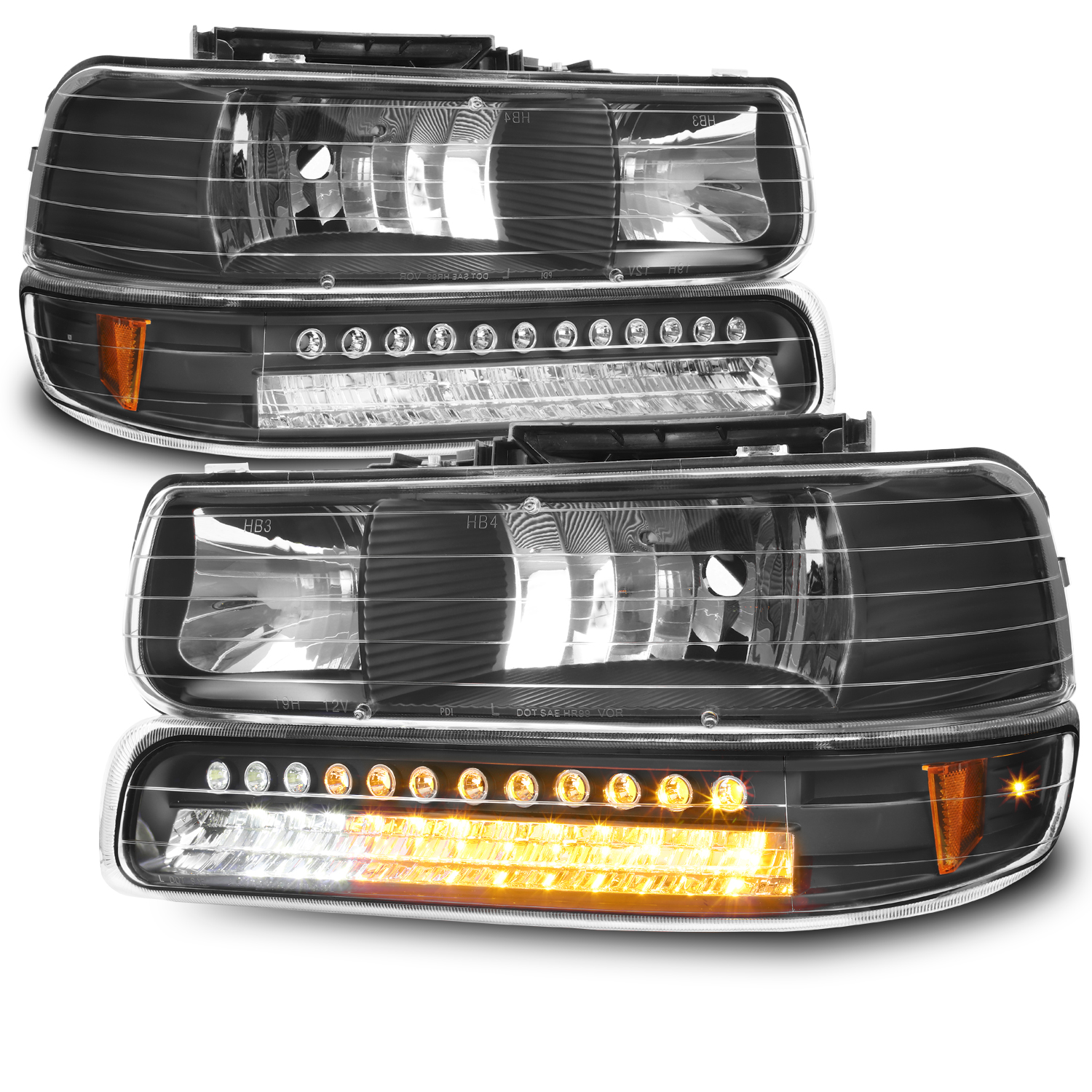 For 9902 Silverado Pro Headlights Black Smoked LED Tail Lights LED