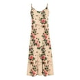 thumbnail image 5 of Htigea Flower Print Maxi Dress for Women Casual Spaghetti Straps V-Neck Sundress Comfortable Summer Beach Home Cami Dresses 01#Multicolor,M, 5 of 5