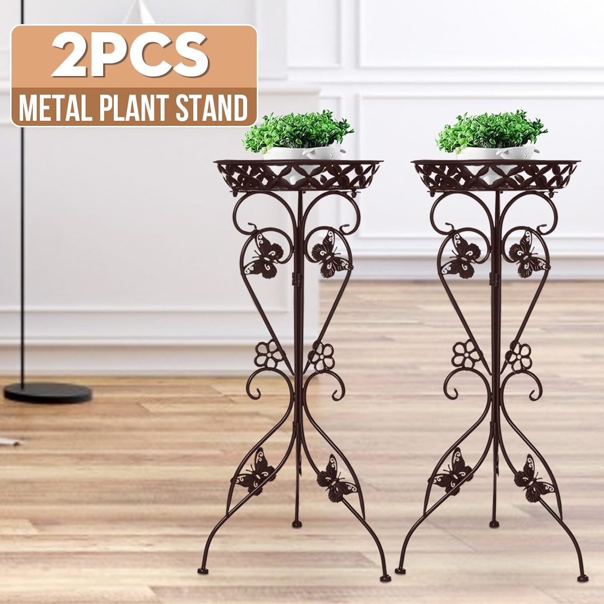2 Pcs Indoor Outdoor Plant Stand Metal Potted Shelves Patio Stand