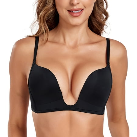 Exerin Women s Deep Plunge Bra Convertible Push Up Low Cut Seamless Wireless Bra(38D  Black)