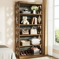 thumbnail image 5 of Finmind 6-Tier Farmhouse Bookshelf, 70-inch Tall Freestanding Bookcase with Open Storage Shelves, Large Display Book Shelf, Brown & Gray, 5 of 7