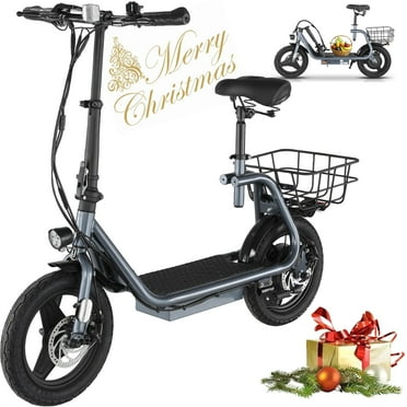 Hoteel Electric Scooter with Seat for Adult, Commuter Electric Scooter 500W Peak &20Mph Foldable Scooter with 14" Commuter Tire, E-scooter with Carry Basket, Gray