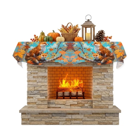 Fall Maple Fireplace Mantel Scarf 90 x 17 Inch Leaf Fox Watercolor Oil Painting Mantel Scarves for Fireplace Decoration for Thanksgiving Party Supplies
