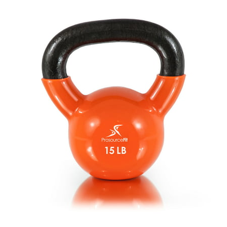 ProsourceFit Vinyl Coated Cast Iron Kettlebells Color-Coded 5 to 45 lb. with Extra Large Handles for Full Body Fitness